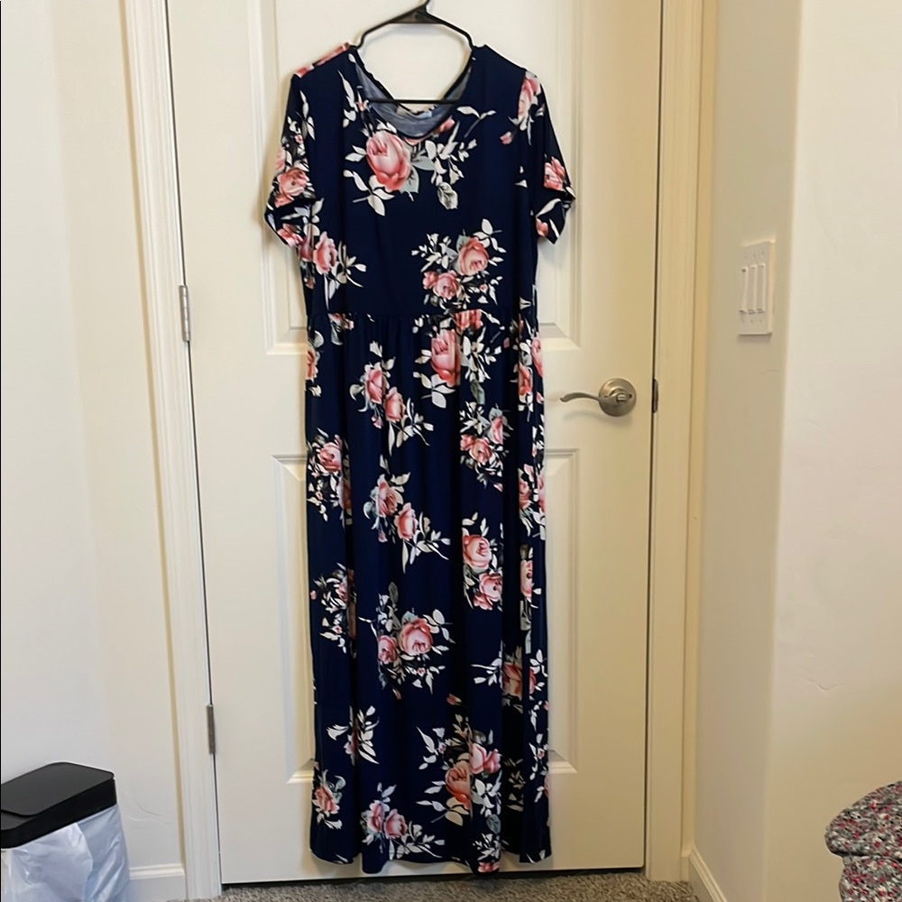 Blue and Pink Maxi Sundress with Peter Pan Collar